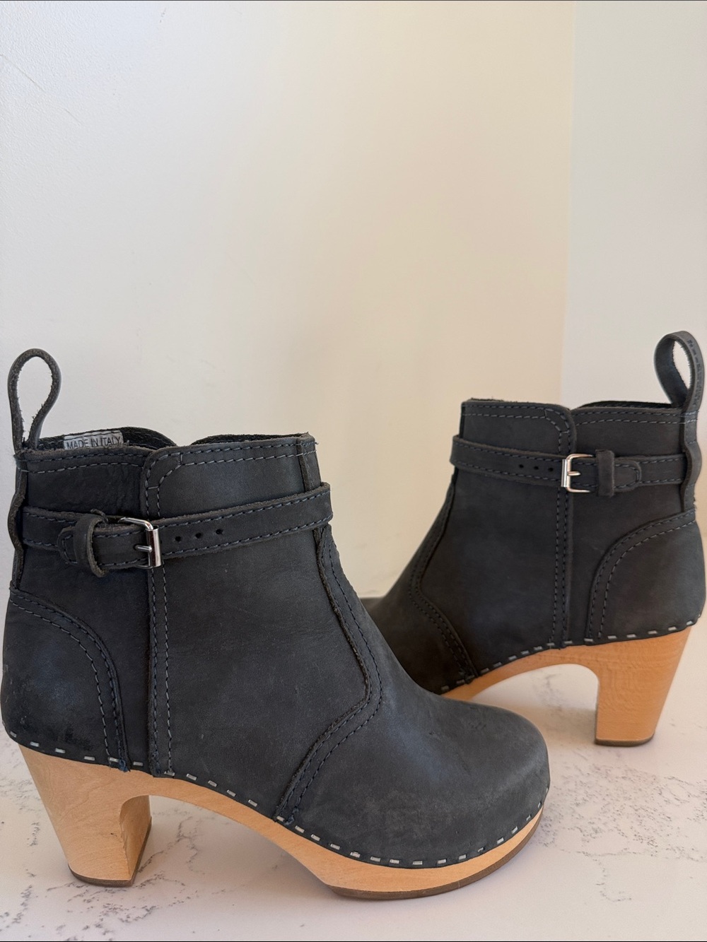Swedish Hasbeens Gray Leather Clog Ankle Boots Size 37 US 7